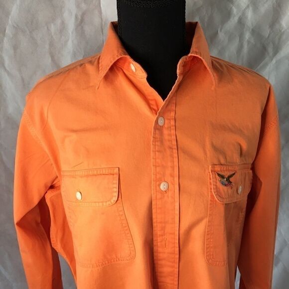 American Living orange button shirt size Medium 100% cotton - Picture 2 of 7